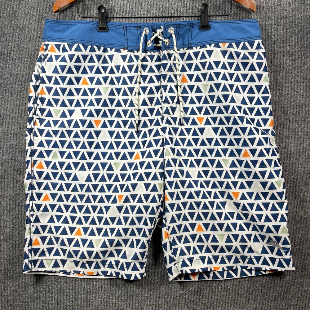 Tommy Bahama Relax Board Shorts Men's 36 Blue/White Geometric Allover Zip Front